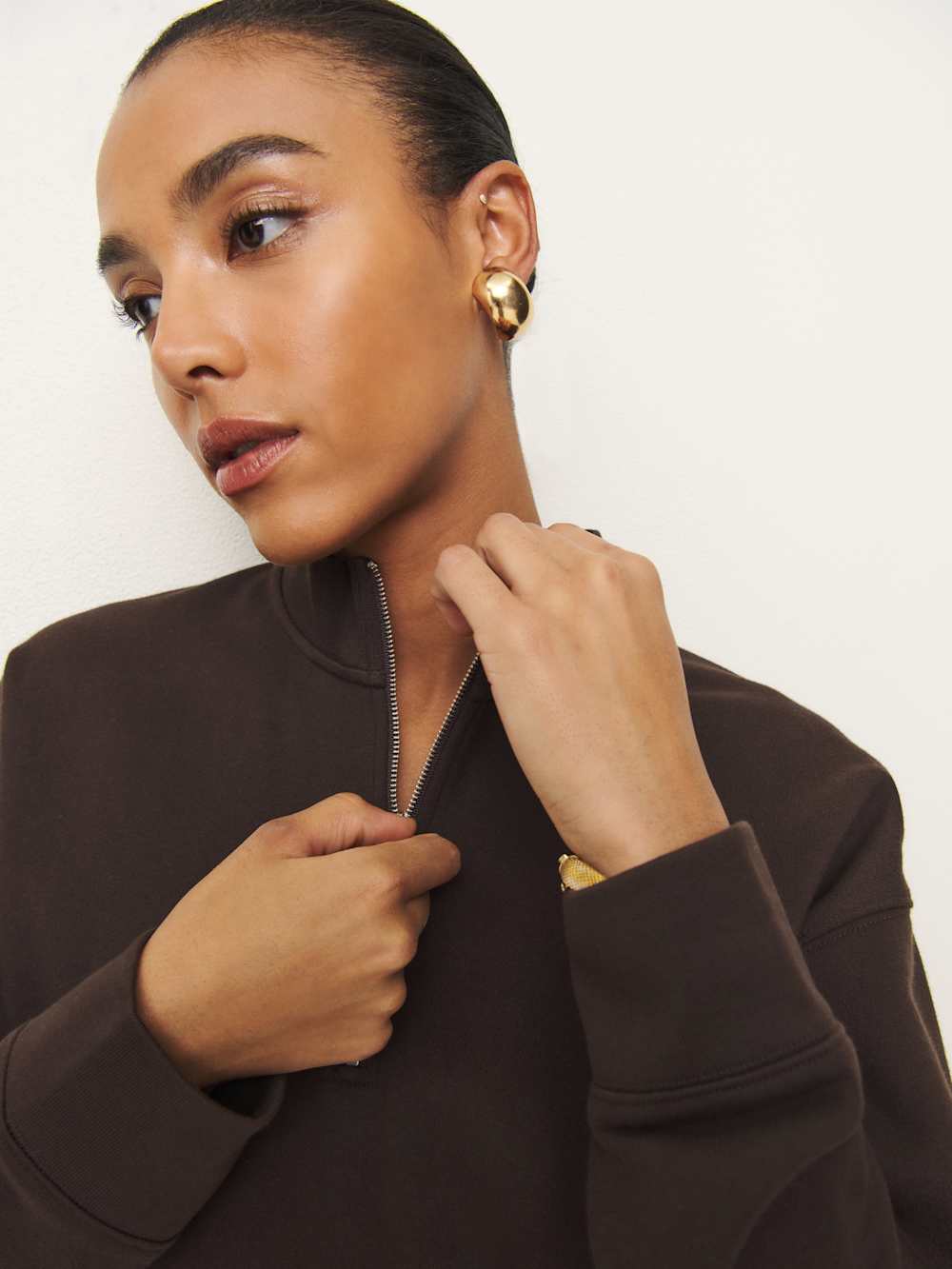 Reformation Maddie Zip Sweatshirt - Mole