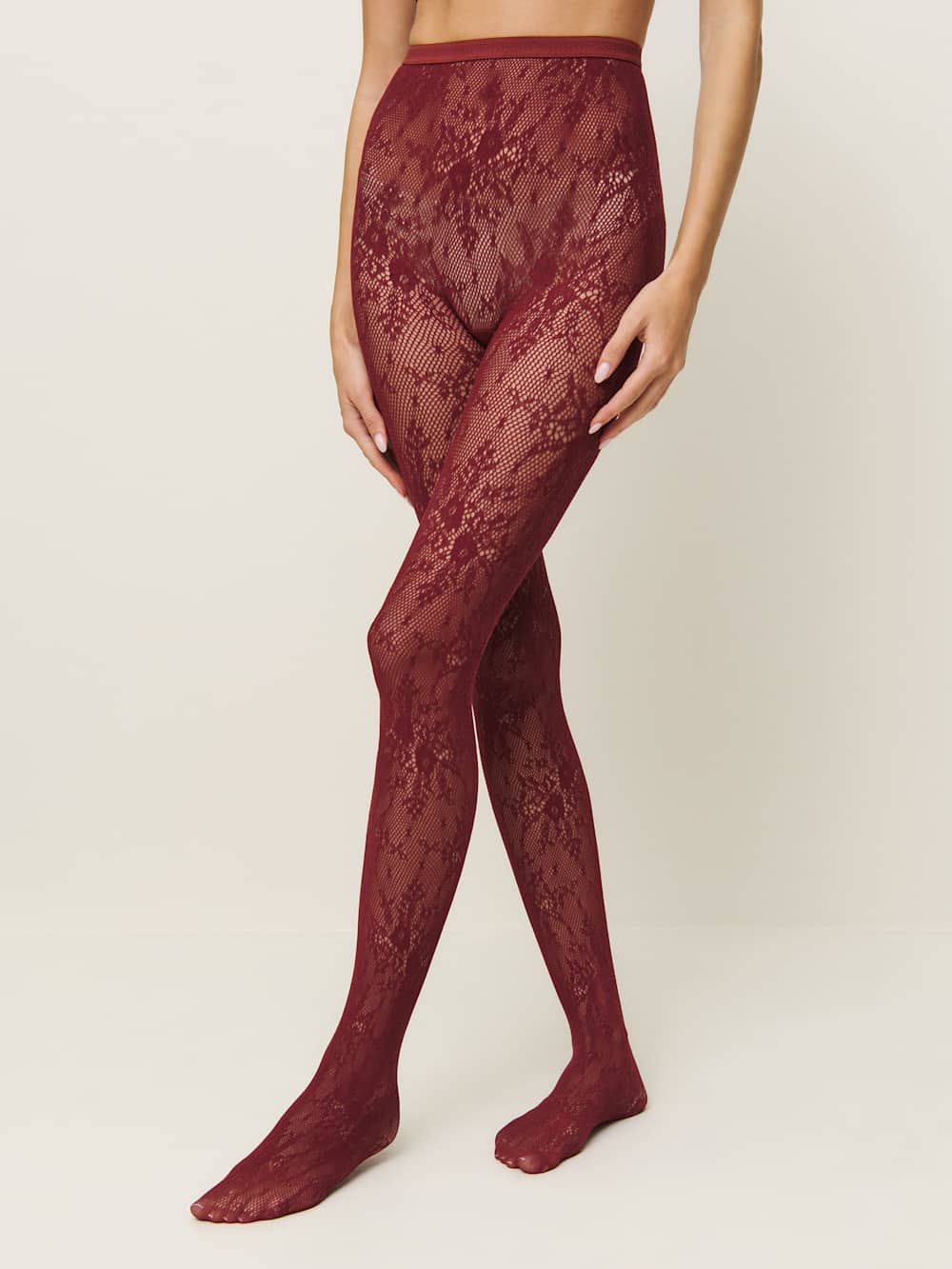 Reformation Swedish Stockings Rosa Lace Tights - Chianti