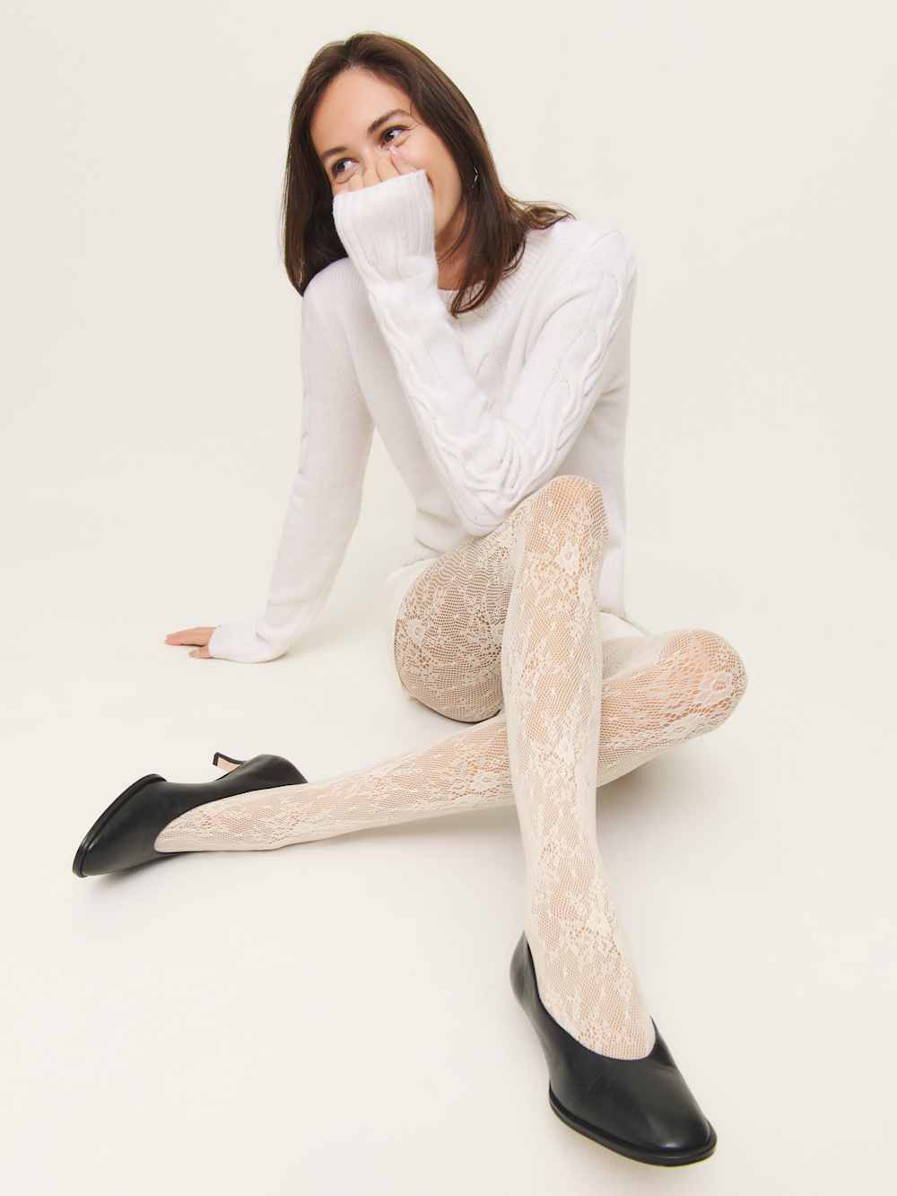 Reformation Swedish Stockings Rosa Lace Tights - Ivory