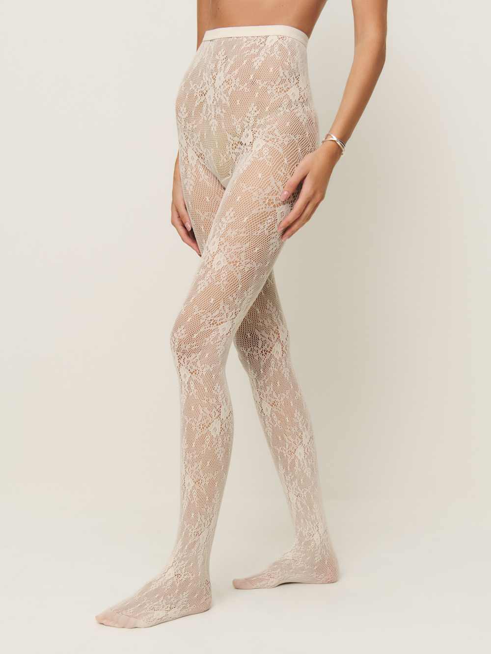 Reformation Swedish Stockings Rosa Lace Tights - Ivory