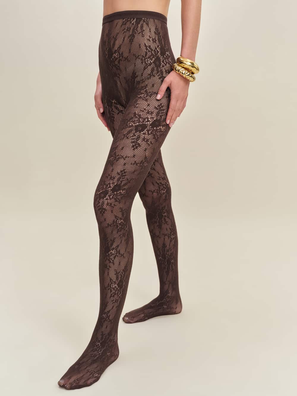 Reformation Swedish Stockings Rosa Lace Tights - Dark Brown