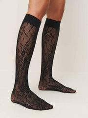 Reformation Swedish Stockings Rosa Lace Knee Highs - Black