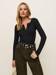 Reformation Jayden Long Sleeve Henley Tee - Black