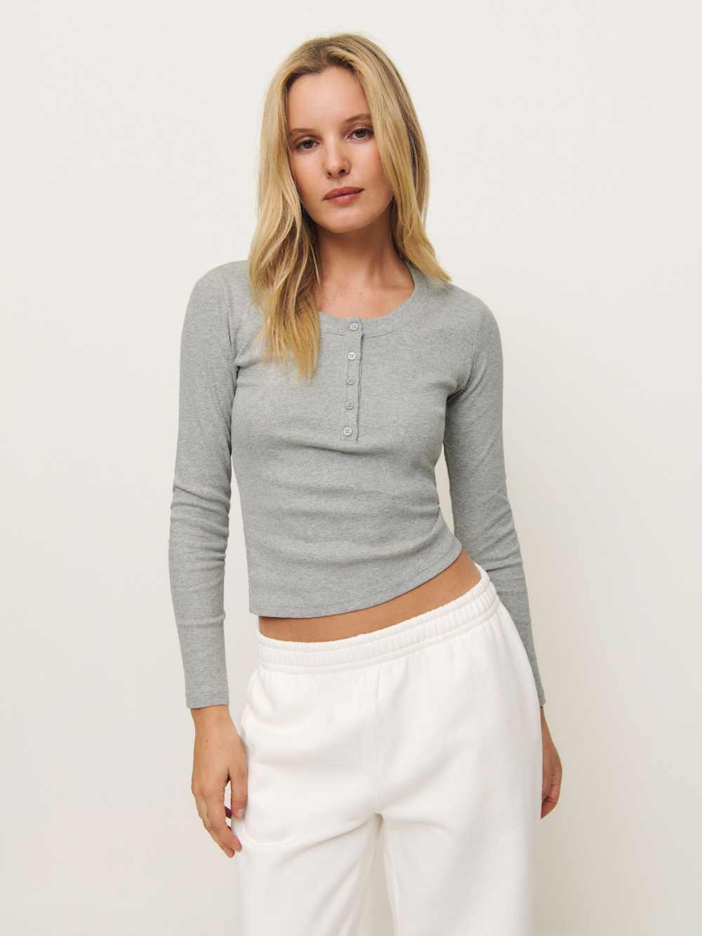 Reformation Jayden Long Sleeve Henley Tee - Heather Grey