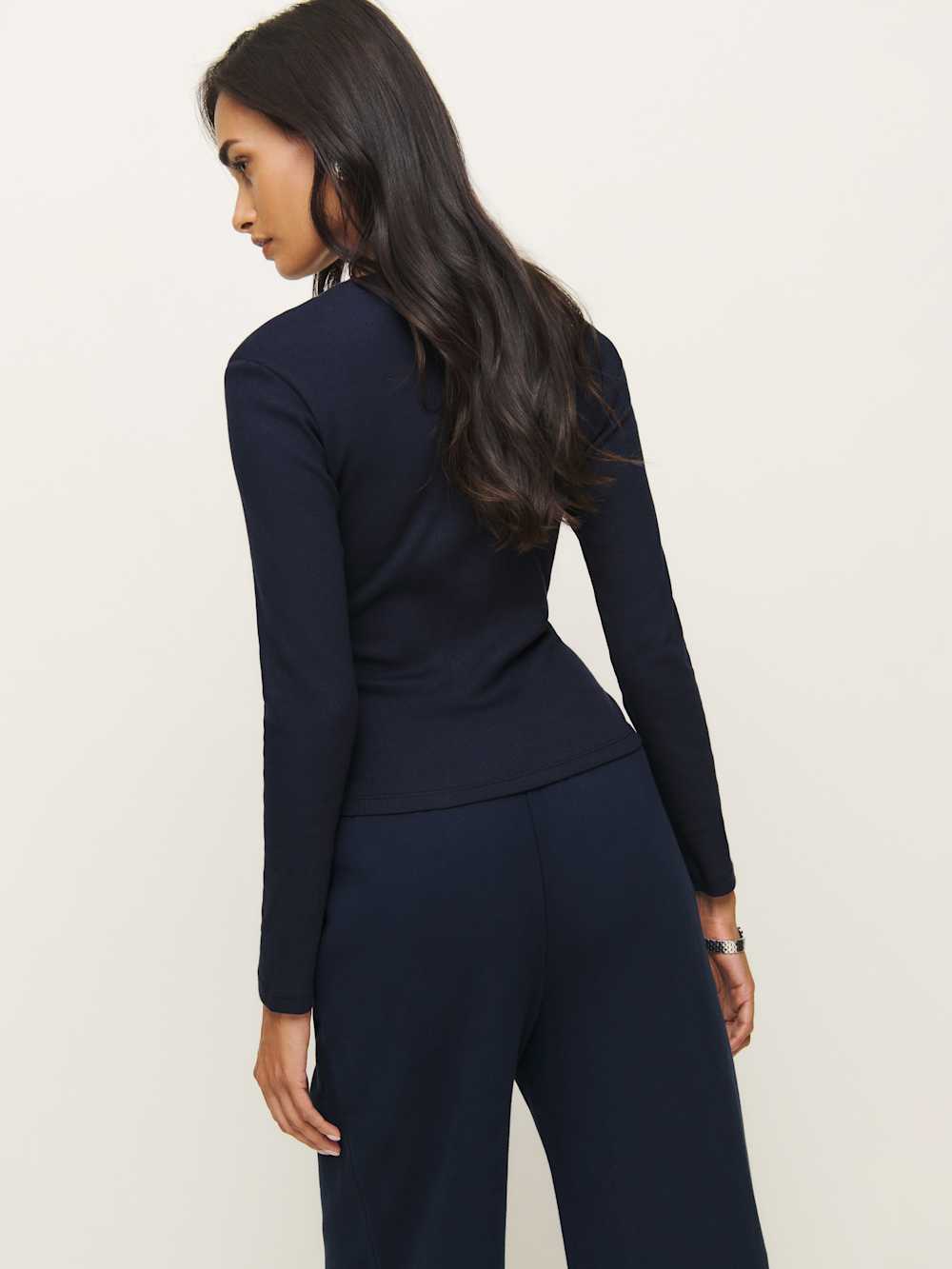 Reformation Jayden Long Sleeve Henley Tee - Midnight