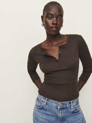 Reformation Jayden Long Sleeve Henley Tee - Mole