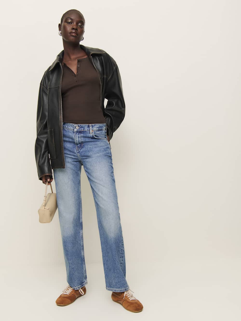 Reformation Jayden Long Sleeve Henley Tee - Mole
