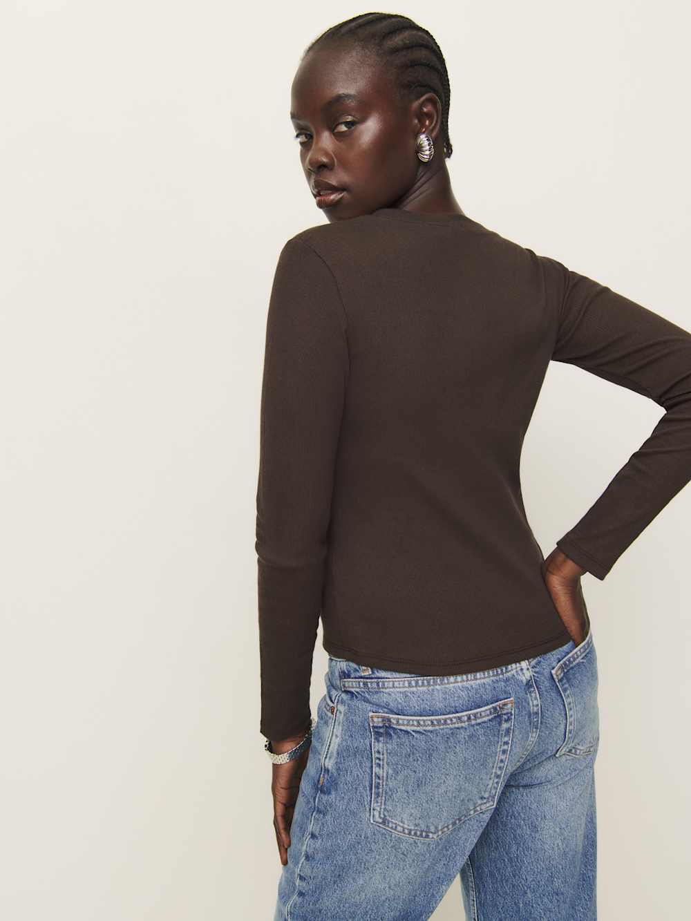 Reformation Jayden Long Sleeve Henley Tee - Mole