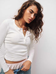Reformation Jayden Long Sleeve Henley Tee - White