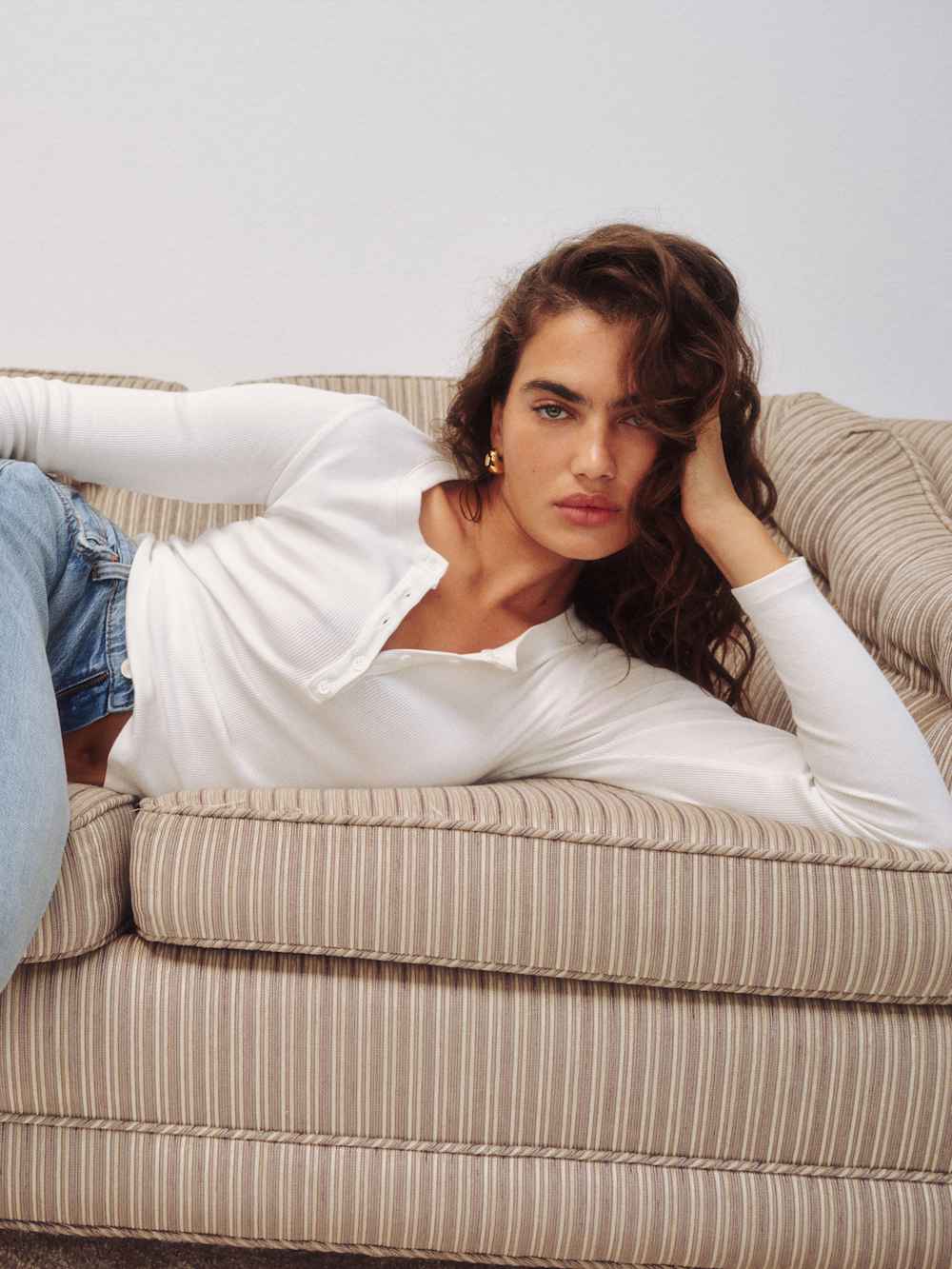 Reformation Jayden Long Sleeve Henley Tee - White