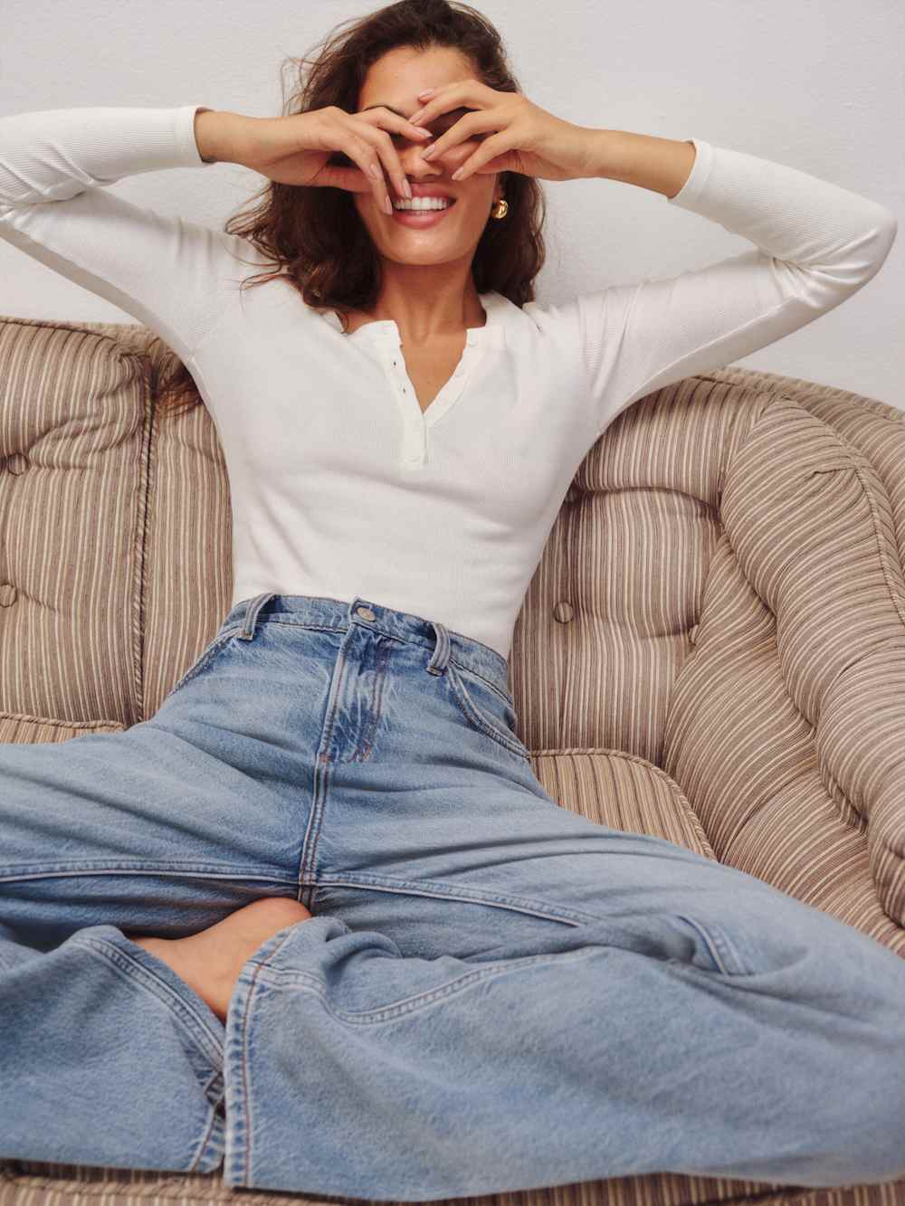Reformation Jayden Long Sleeve Henley Tee - White