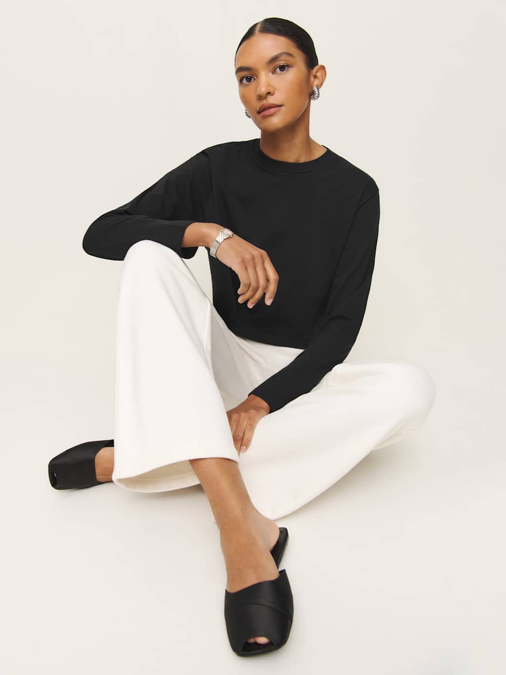 Reformation Asher Cropped Oversized Longsleeve Tee - Black