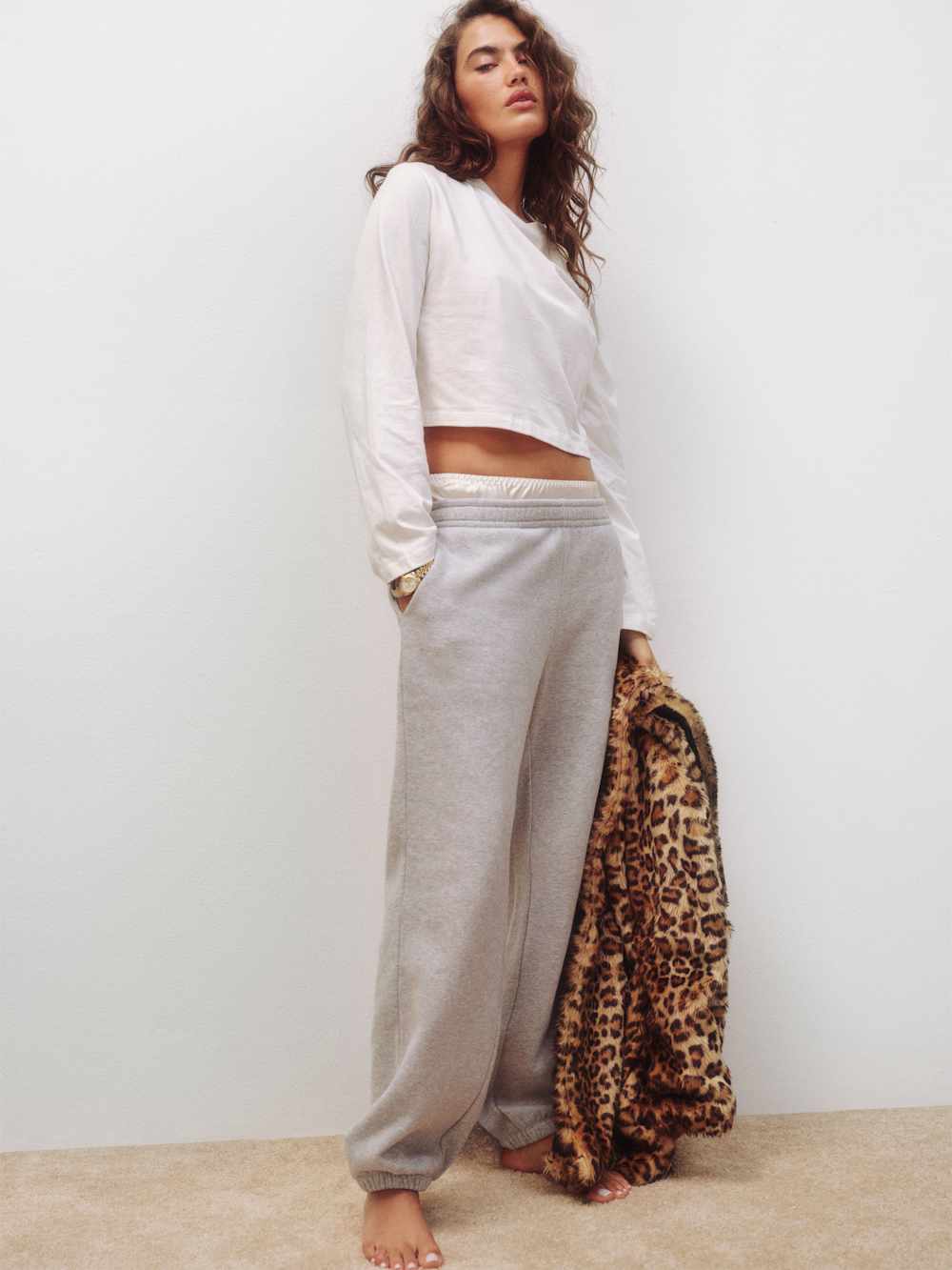Reformation Asher Cropped Oversized Longsleeve Tee - White