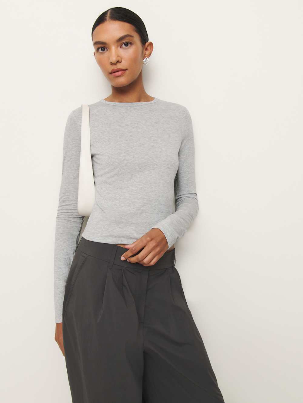 Reformation Ezra Slim Fit Long Sleeve - Heather Grey
