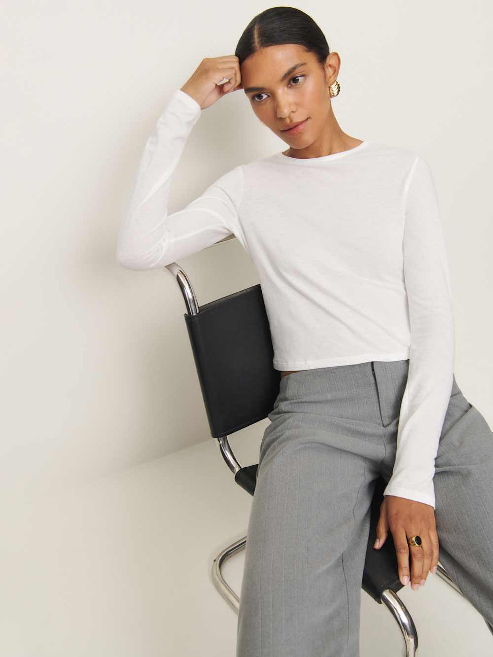 Reformation Ezra Slim Fit Long Sleeve - White