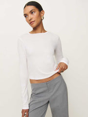 Reformation Ezra Slim Fit Long Sleeve - White