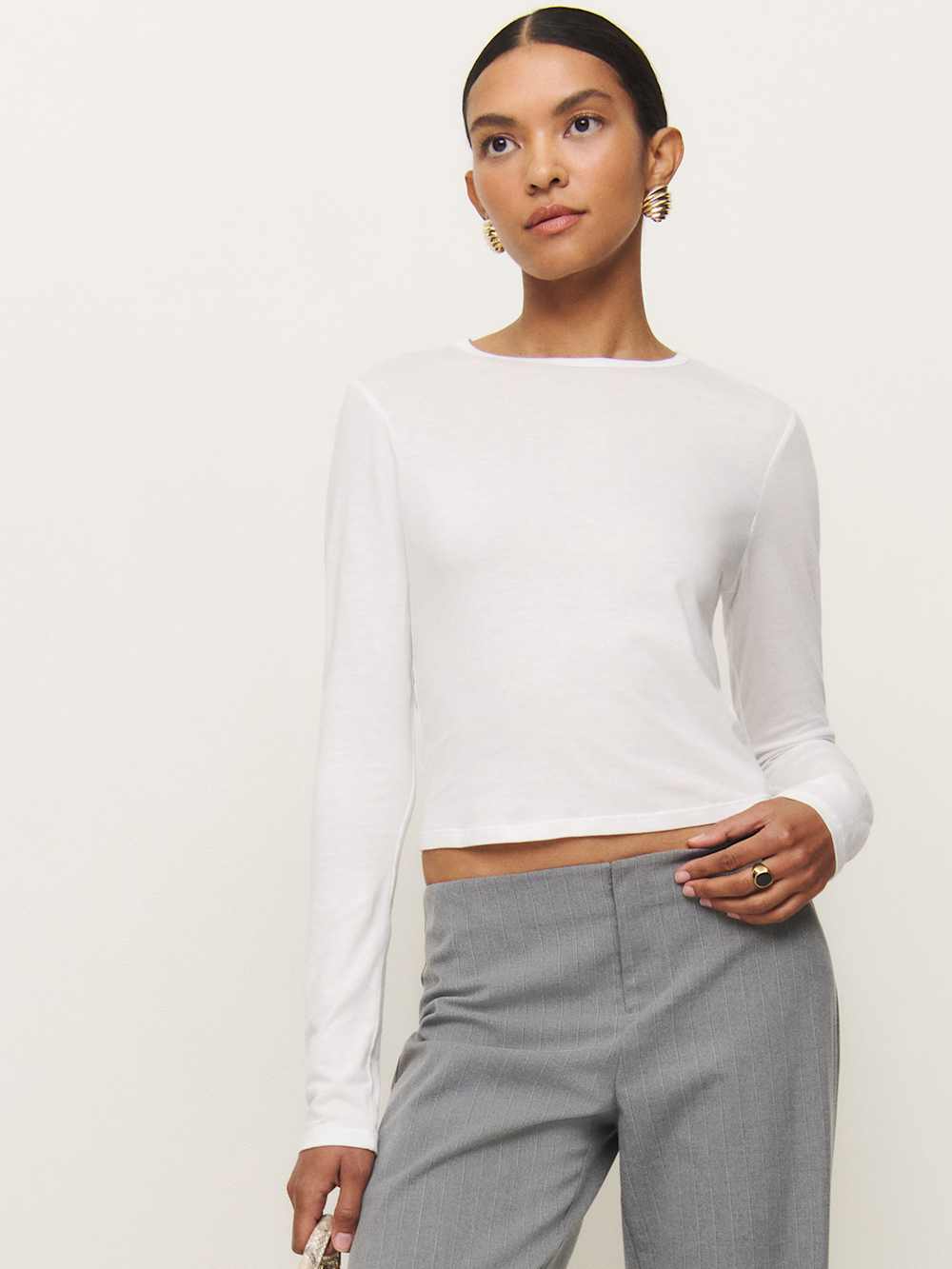 Reformation Ezra Slim Fit Long Sleeve - White