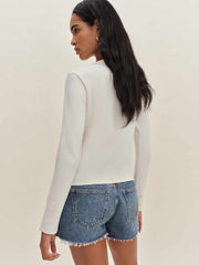 Reformation Ezra Slim Fit Long Sleeve - White Waffle