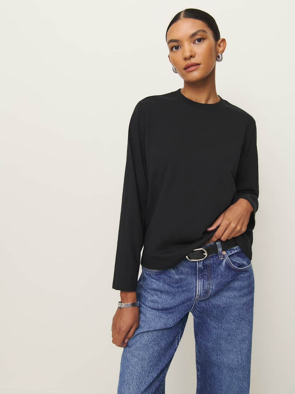 Reformation Asher Oversized Long Sleeve Tee - Black