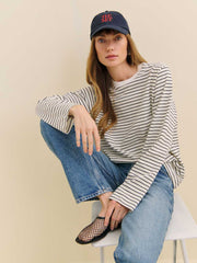 Reformation Asher Oversized Long Sleeve Tee - Black And White Stripe