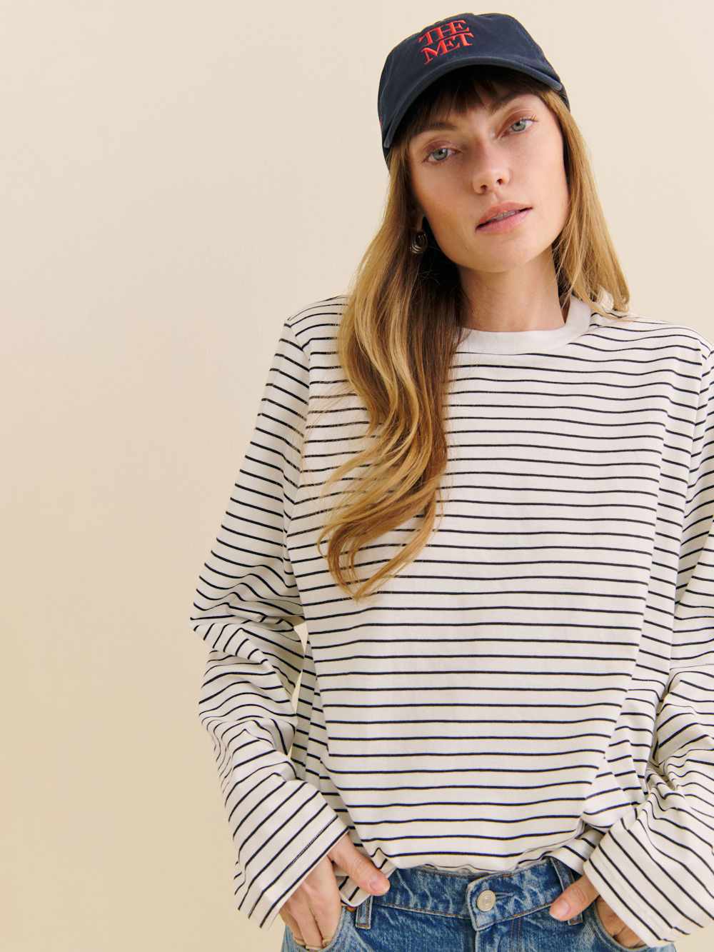 Reformation Asher Oversized Long Sleeve Tee - Black And White Stripe