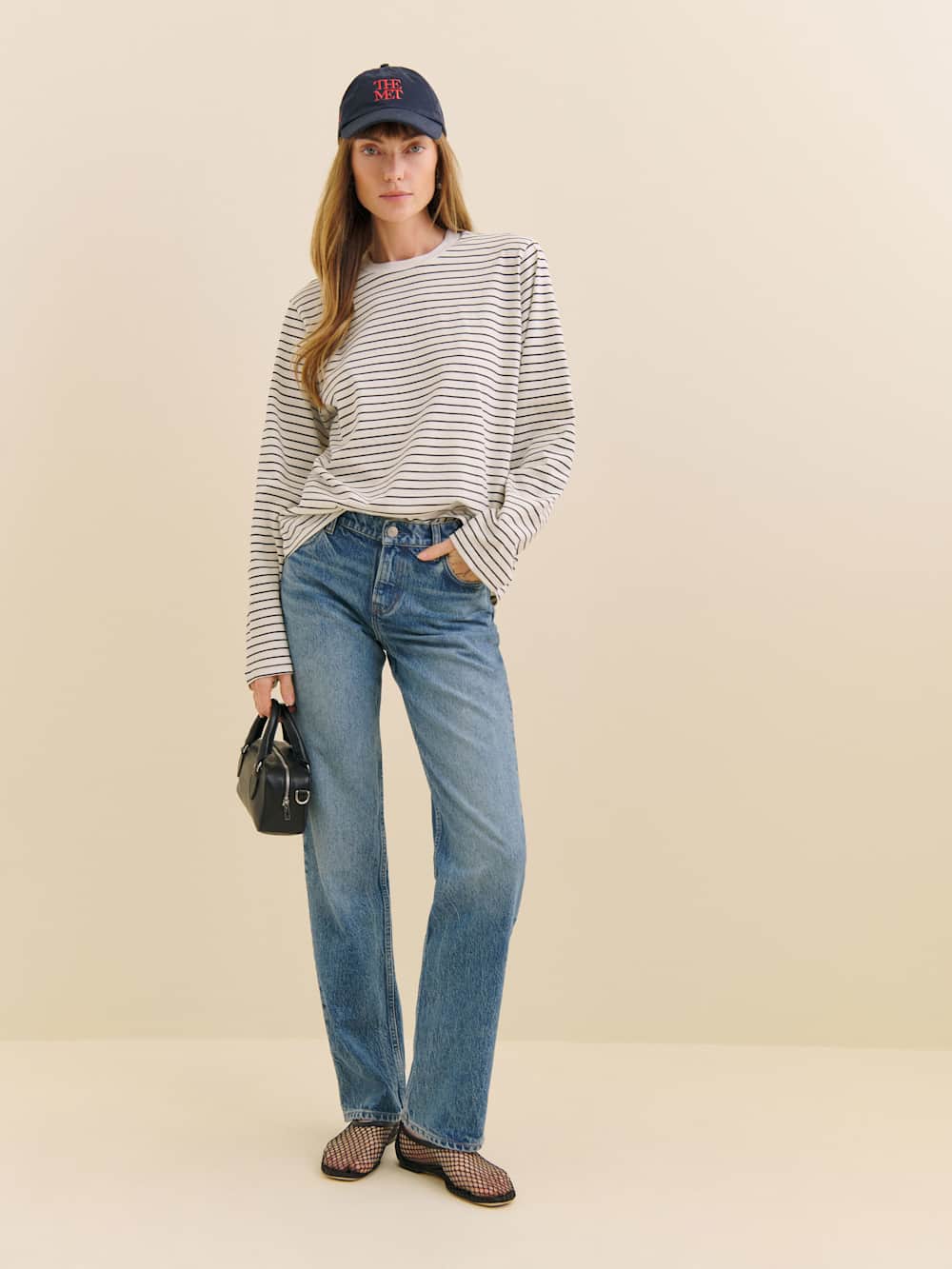 Reformation Asher Oversized Long Sleeve Tee - Black And White Stripe