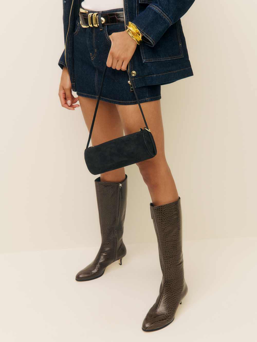 Reformation Simona Cylinder Bag - Black Suede