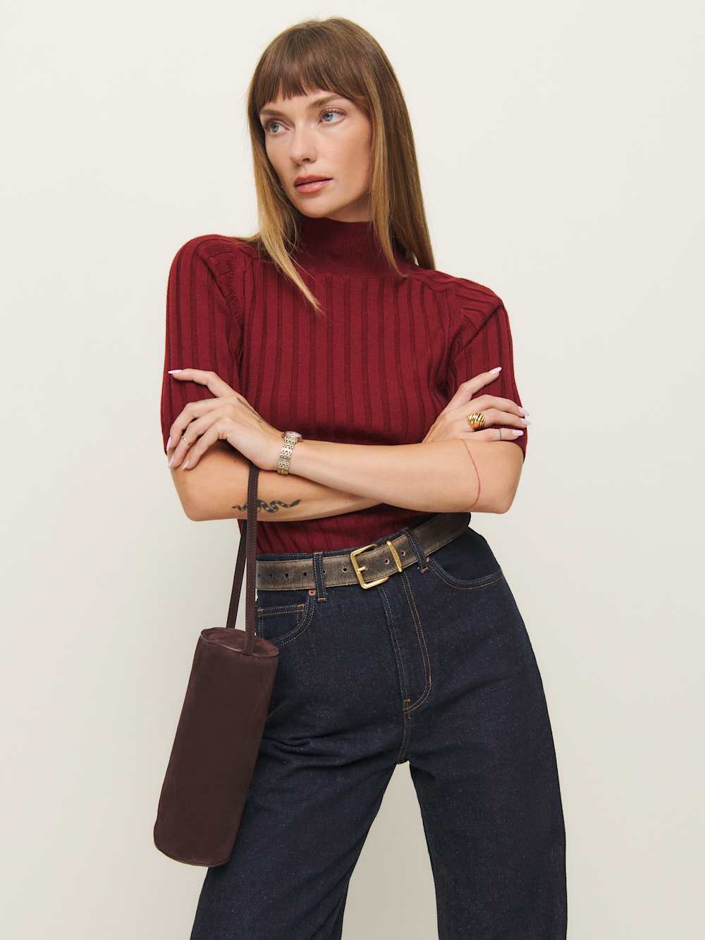 Reformation Simona Cylinder Bag - Espresso Suede