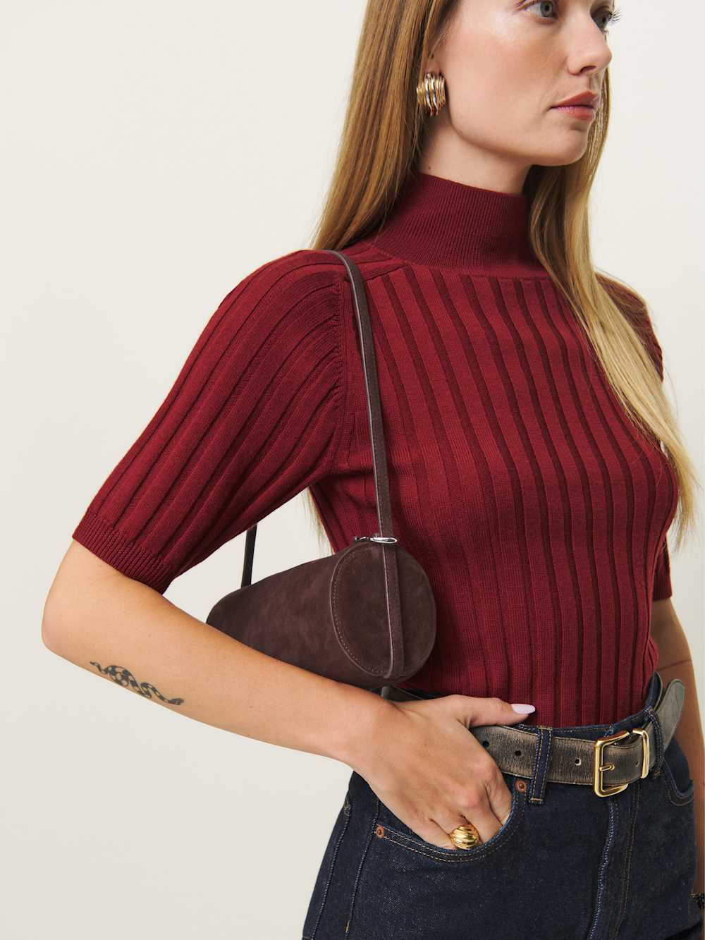 Reformation Simona Cylinder Bag - Espresso Suede