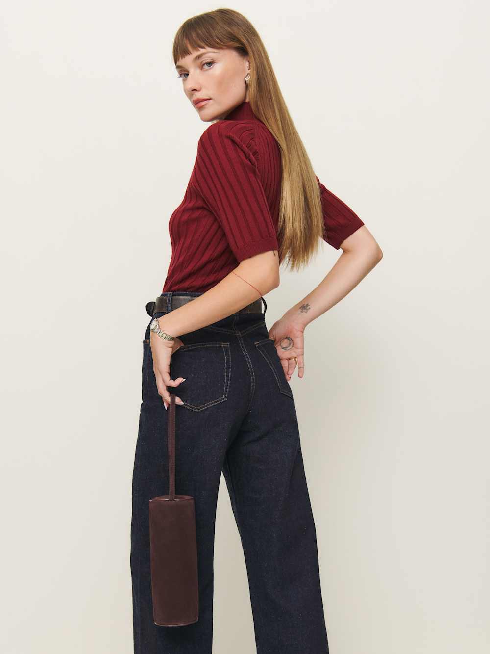 Reformation Simona Cylinder Bag - Espresso Suede