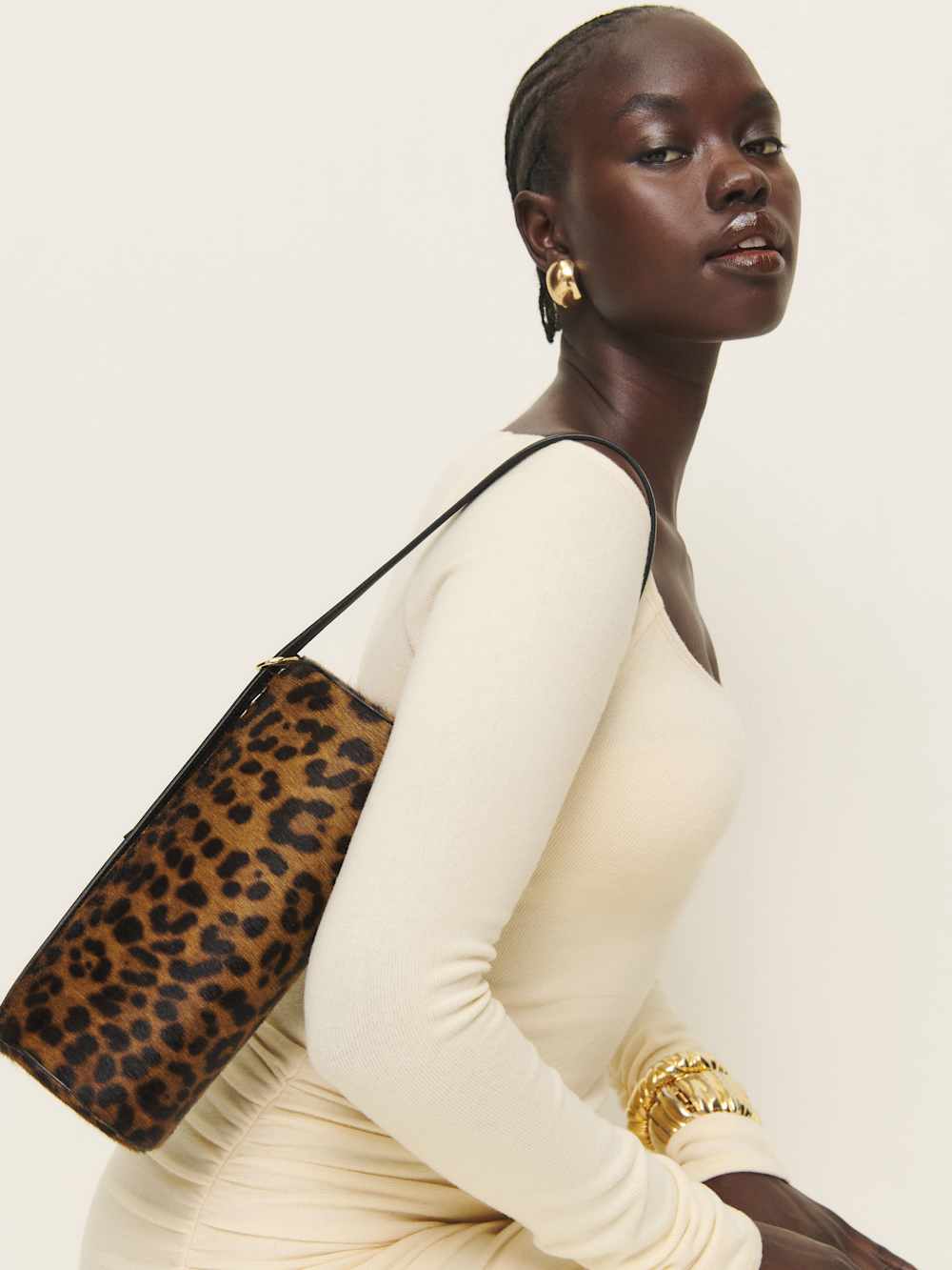Reformation Simona Cylinder Bag - Leopard Haircalf
