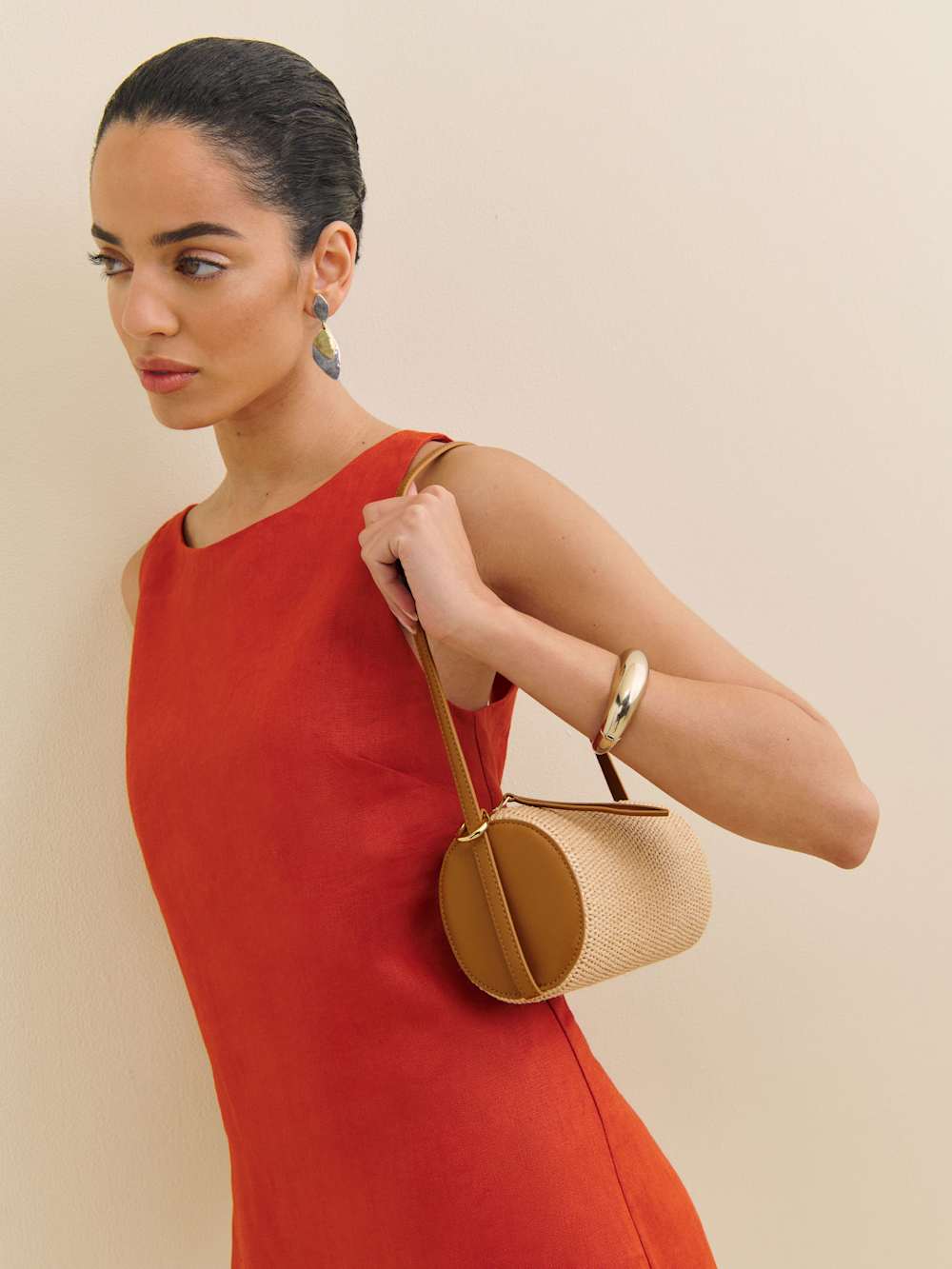 Reformation Simona Cylinder Bag - Natural Raffia