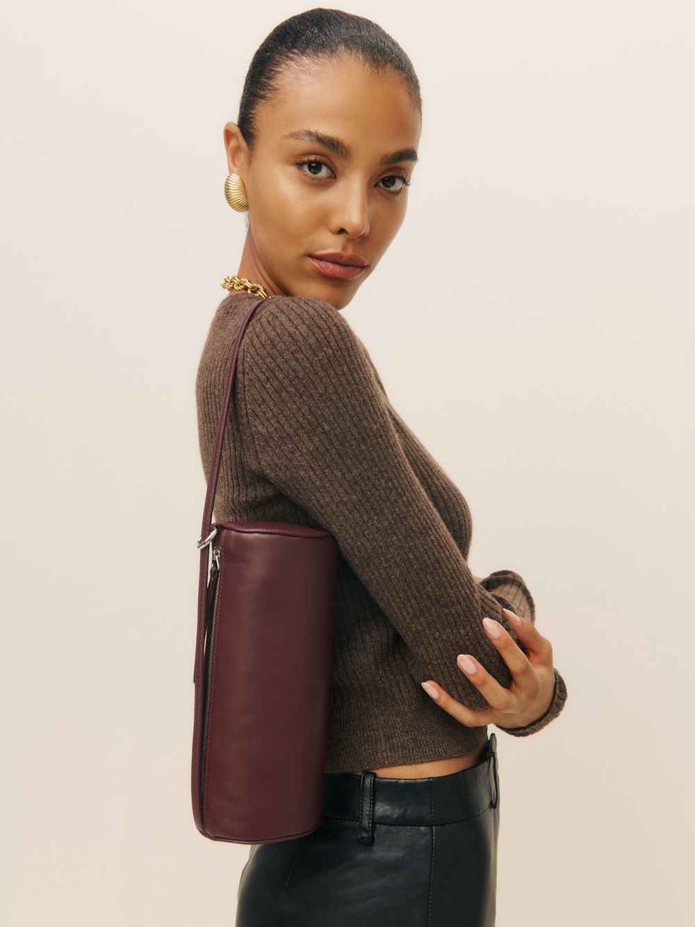 Reformation Simona Cylinder Bag - Ruby Leather