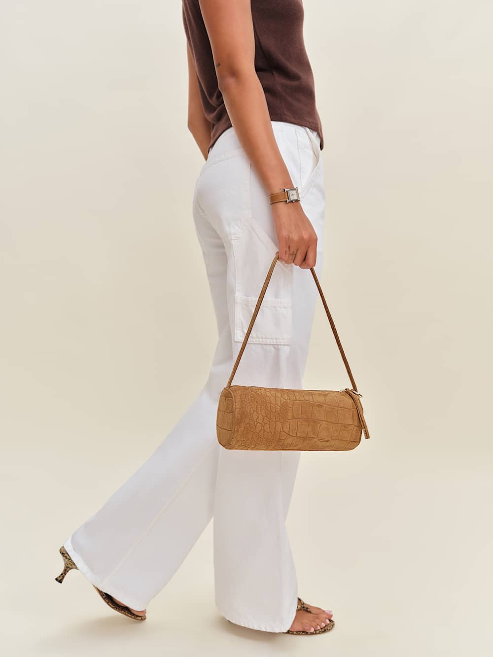 Reformation Simona Cylinder Bag - Sienna Embossed Suede