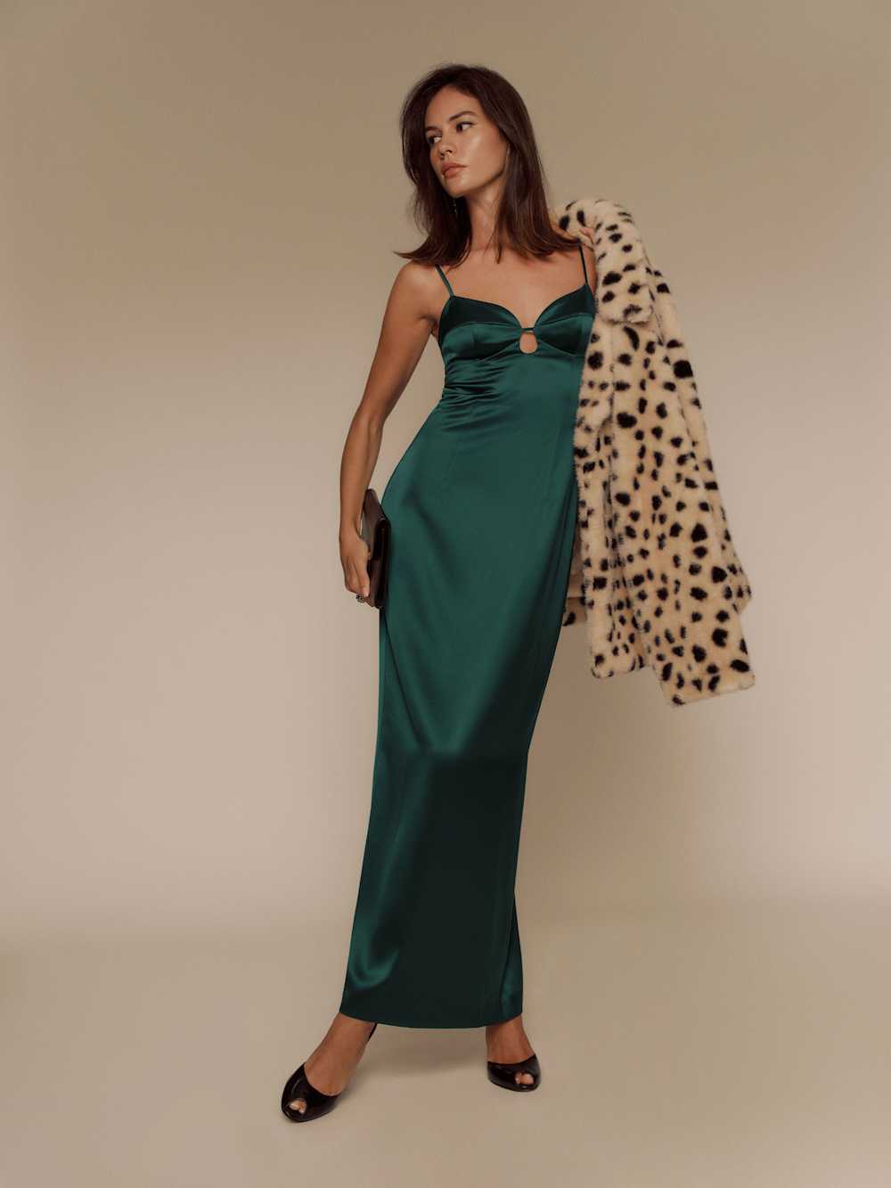 Reformation Sathia Satin Dress - Forest