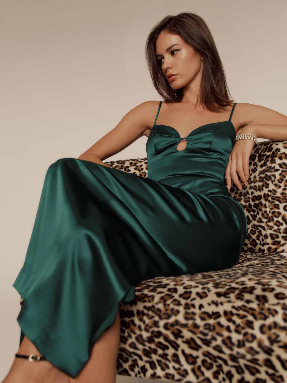 Reformation Sathia Satin Dress - Forest