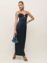Reformation Sathia Satin Dress - Navy
