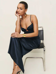 Reformation Sathia Satin Dress - Navy