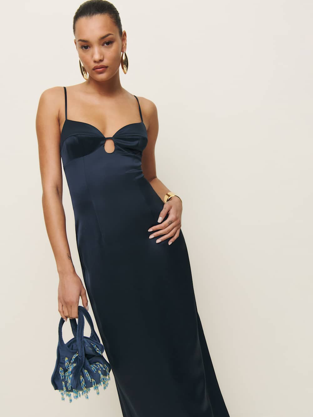 Reformation Sathia Satin Dress - Navy
