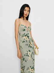 Reformation Sathia Satin Dress - Shade Garden