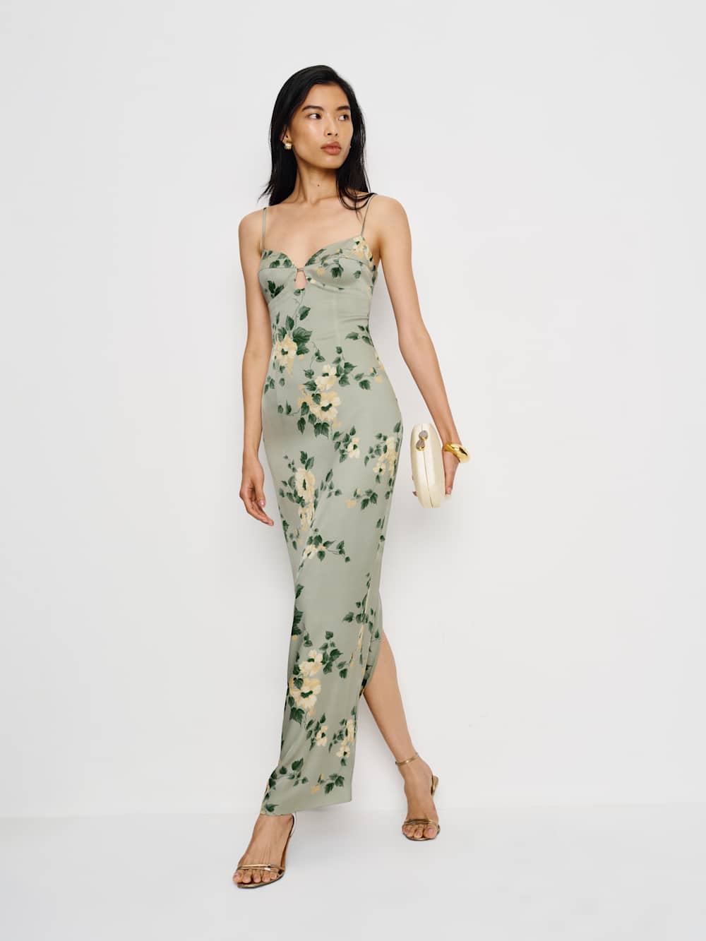Reformation Sathia Satin Dress - Shade Garden