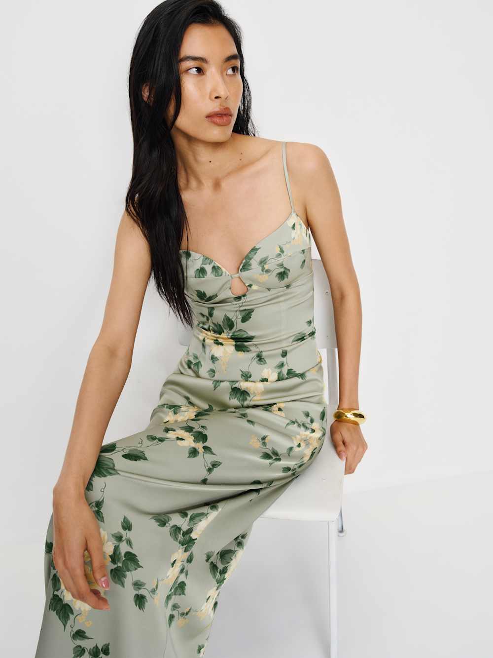 Reformation Sathia Satin Dress - Shade Garden