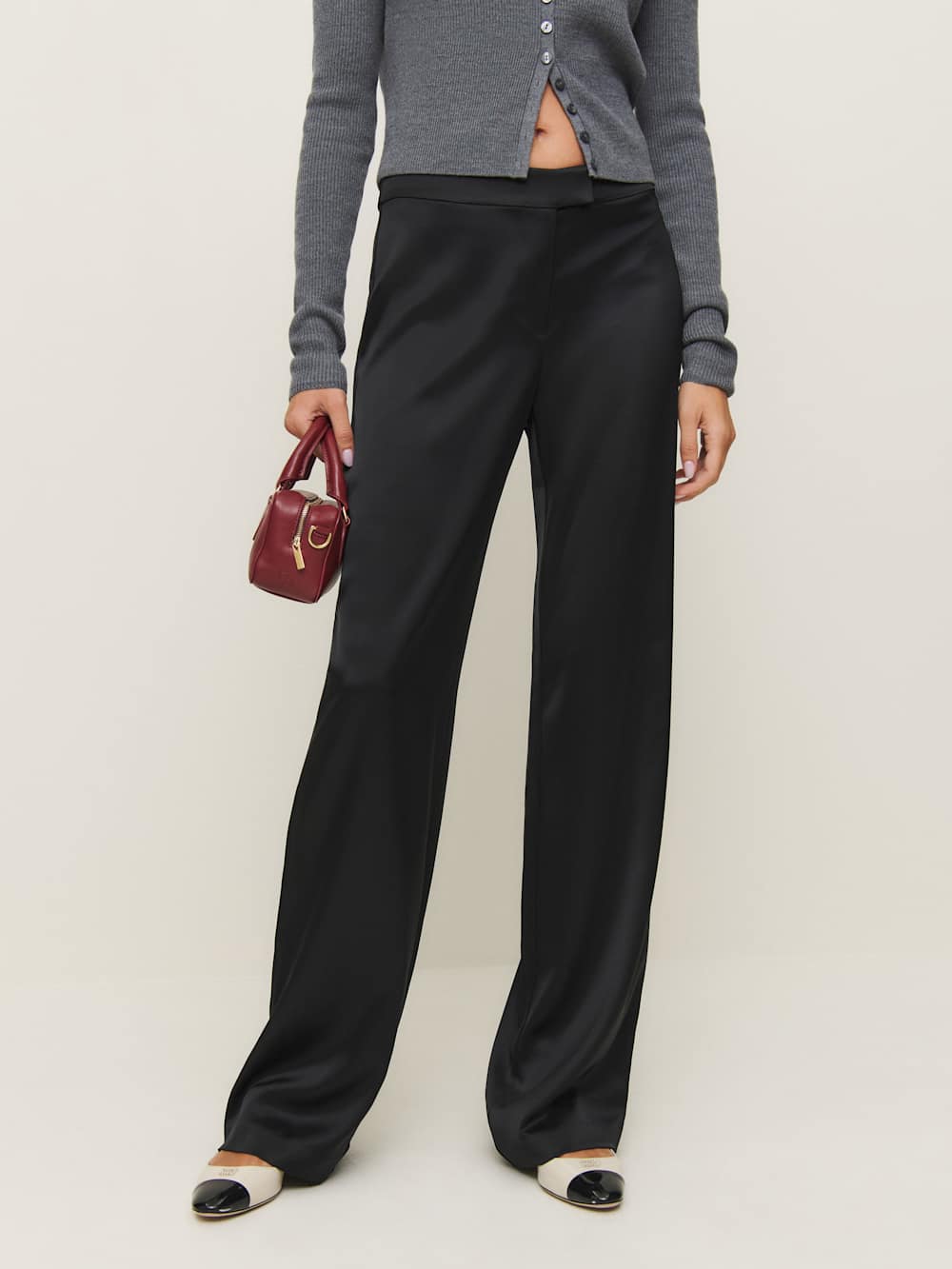 Reformation Mimi Low Rise Satin Pant - Black