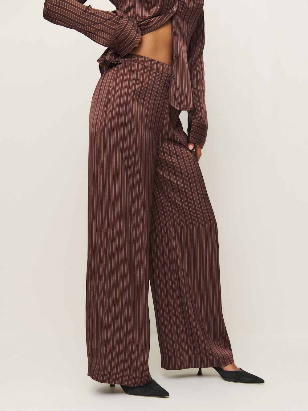 Reformation Norah Wide Leg Satin Pant - Mahogany Stripe