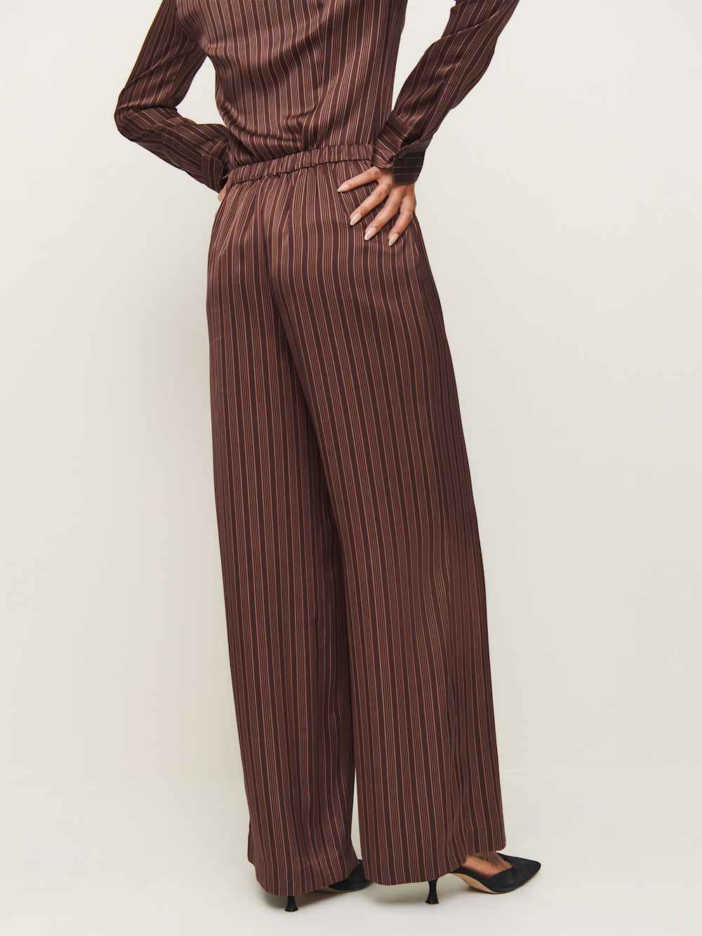 Reformation Norah Wide Leg Satin Pant - Mahogany Stripe