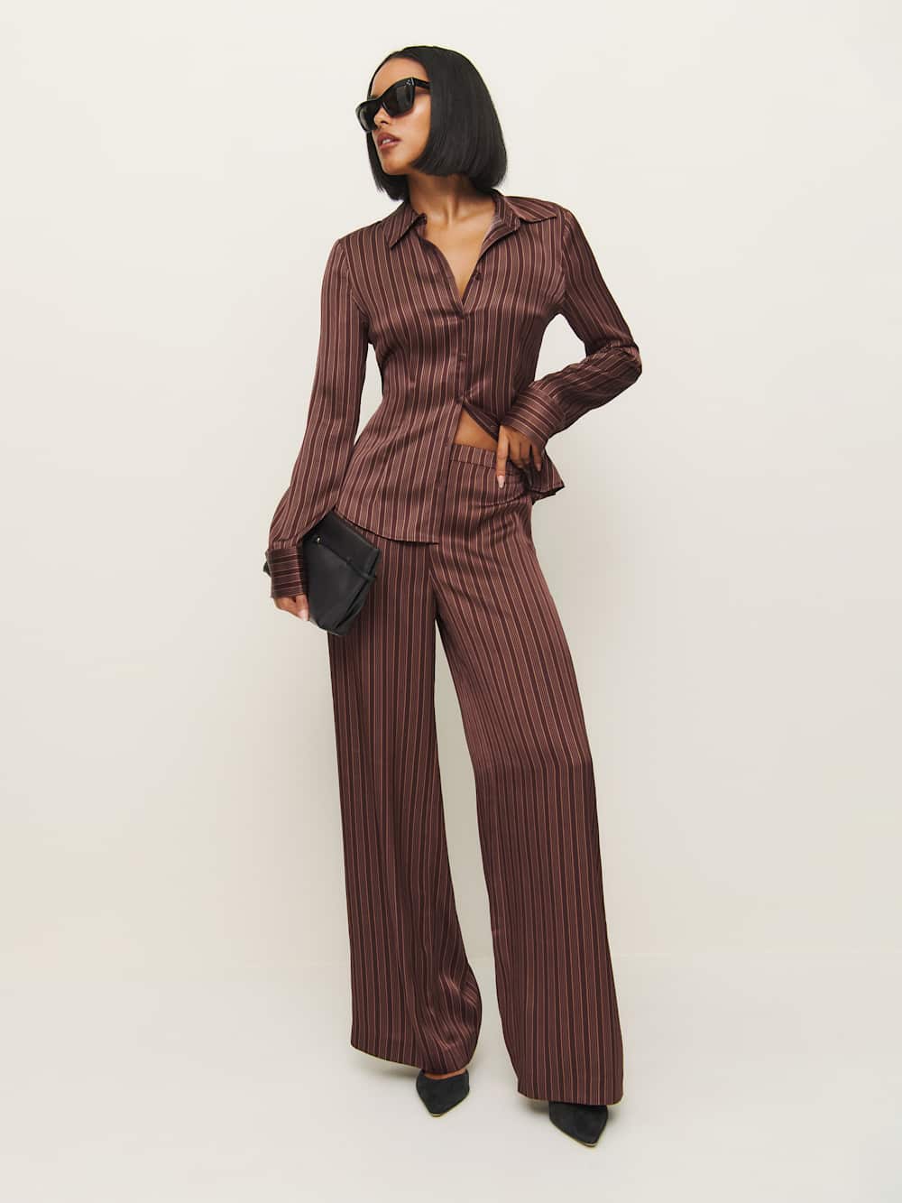 Reformation Norah Wide Leg Satin Pant - Mahogany Stripe