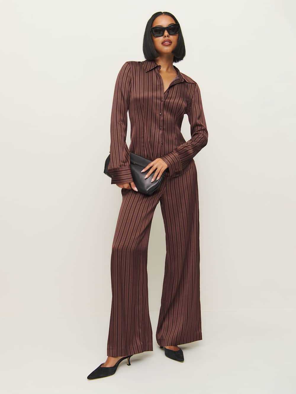 Reformation Norah Wide Leg Satin Pant - Mahogany Stripe