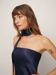 Reformation Petites Oren Silk Dress - Navy