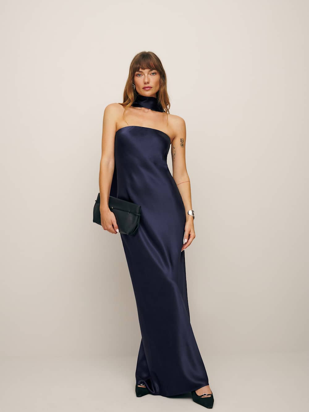 Reformation Petites Oren Silk Dress - Navy