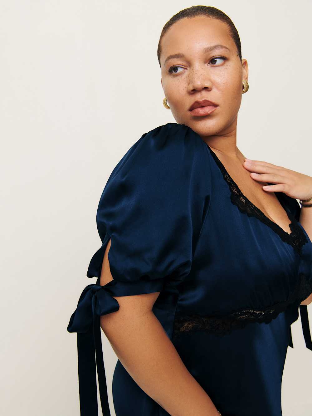 Reformation Stella Silk Dress Es - Navy